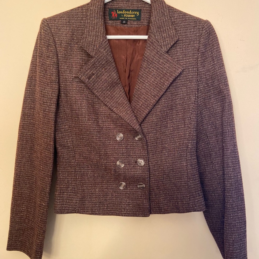 Londonderry by Peabody Vintage Wool Blend Tweed Double Breast Blazer Size 7/8